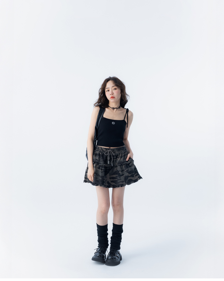 カモフラージュティアードミニスカート