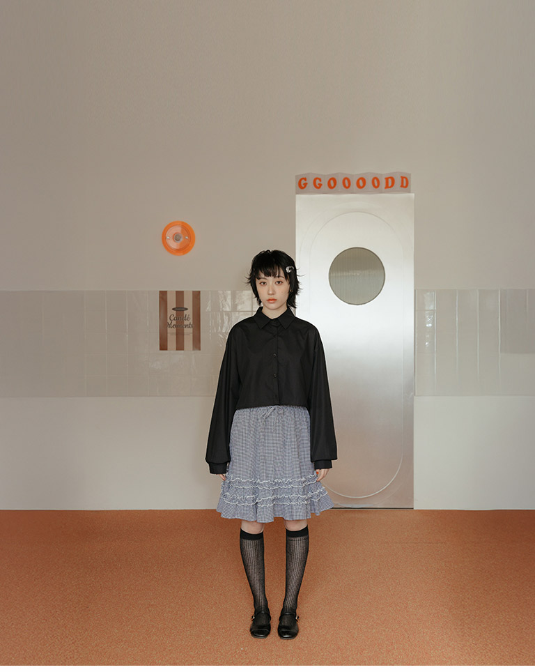 チェックフリル切替ミニスカート 2色展開