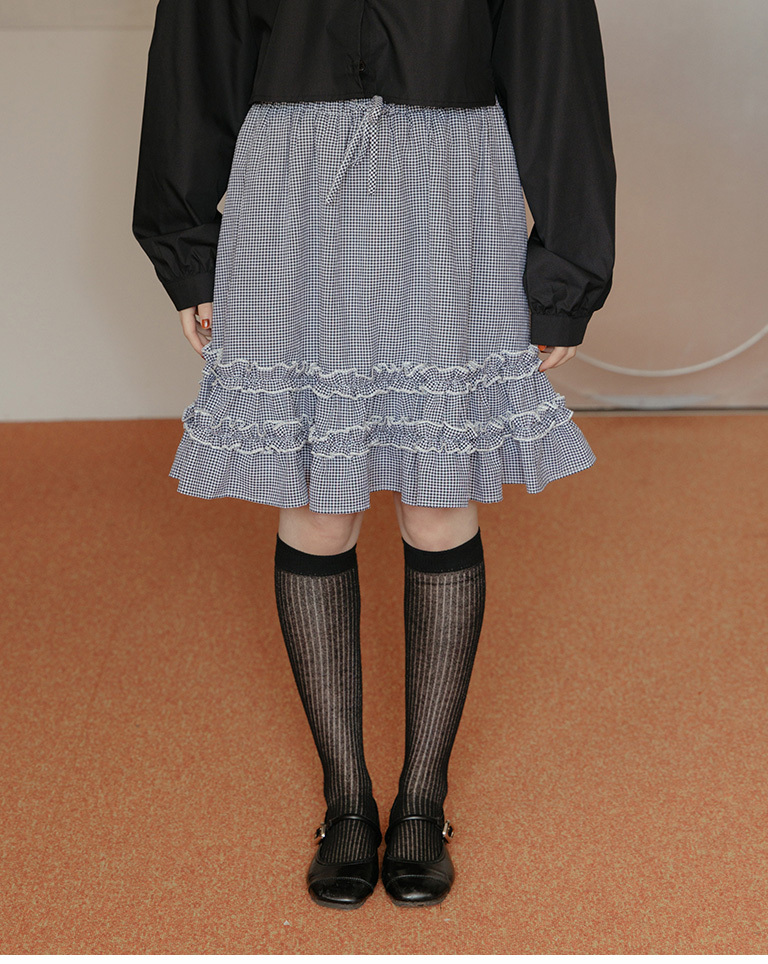 チェックフリル切替ミニスカート 2色展開