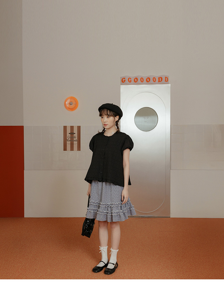 チェックフリル切替ミニスカート 2色展開