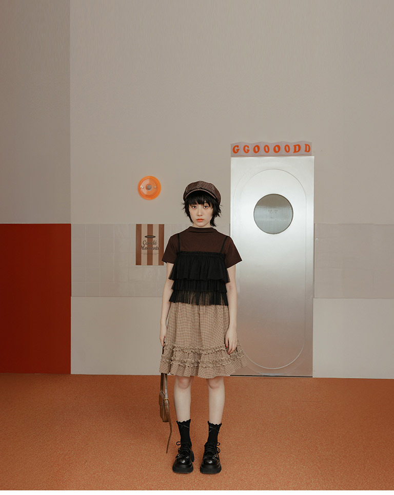 チェックフリル切替ミニスカート 2色展開