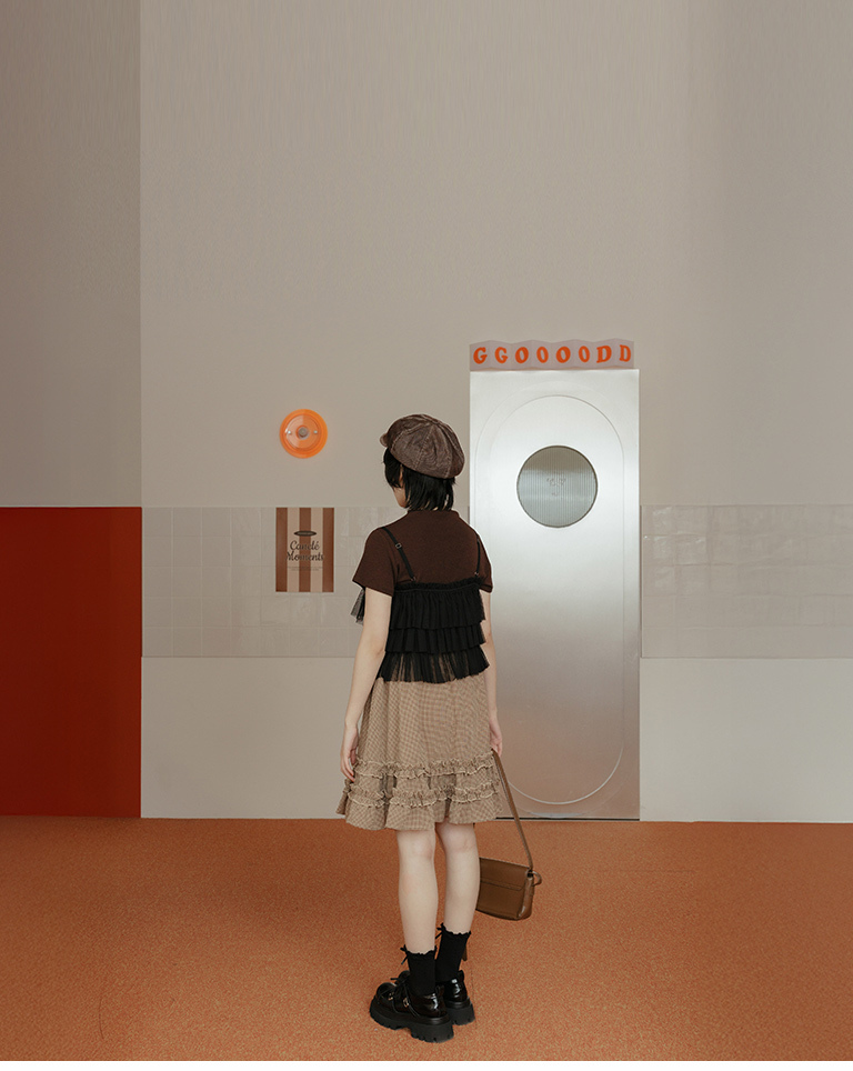 チェックフリル切替ミニスカート 2色展開