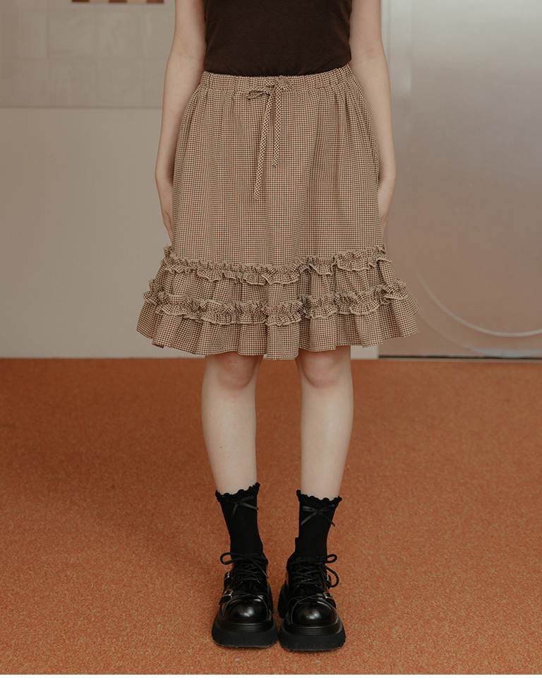 チェックフリル切替ミニスカート 2色展開