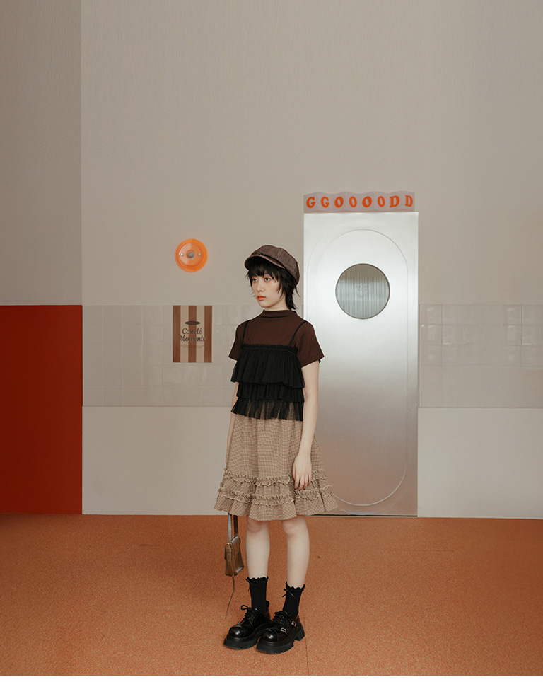 チェックフリル切替ミニスカート 2色展開