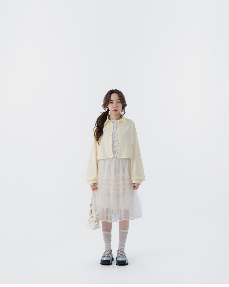 春12未到---ティアードフリルチュールミディスカート 2色展開