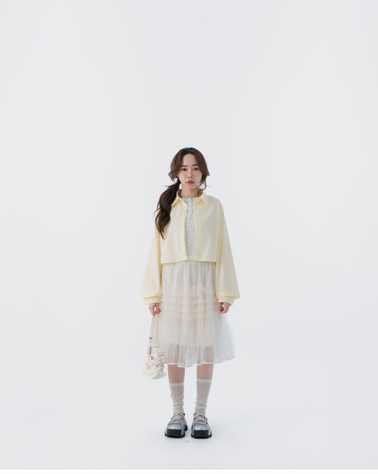 春12未到---ティアードフリルチュールミディスカート 2色展開