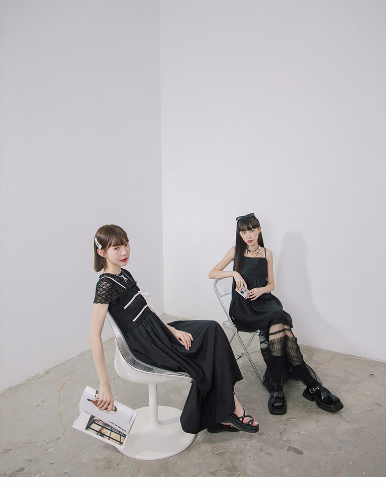 レース切替チュールティアードスカート 2色展開