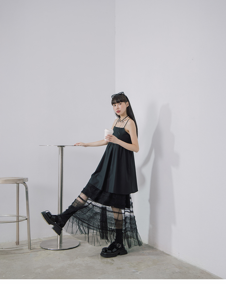 レース切替チュールティアードスカート 2色展開