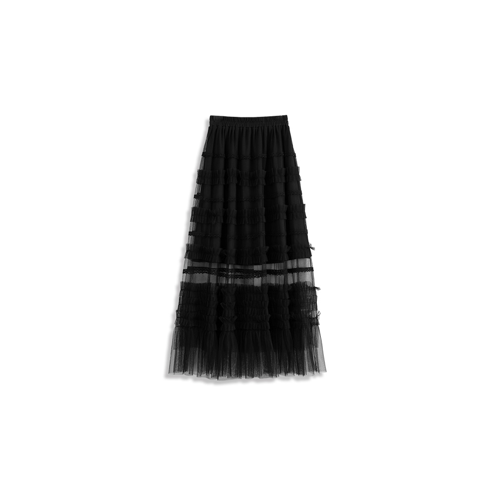 レース切替チュールティアードスカート 2色展開