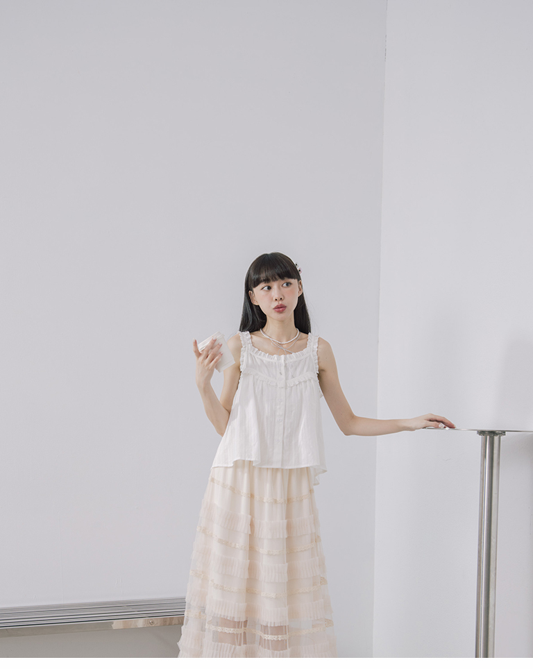 レース切替チュールティアードスカート 2色展開