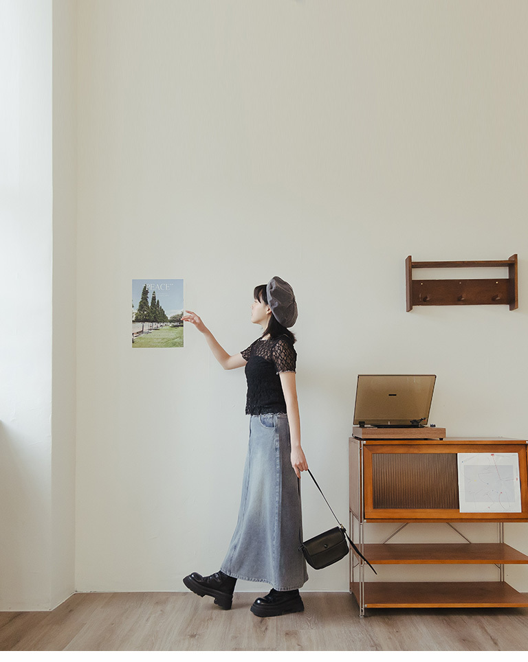 ウォッシュカラーAラインデニムロングスカート S/M