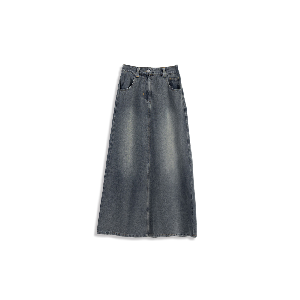 ウォッシュカラーAラインデニムロングスカート S/M