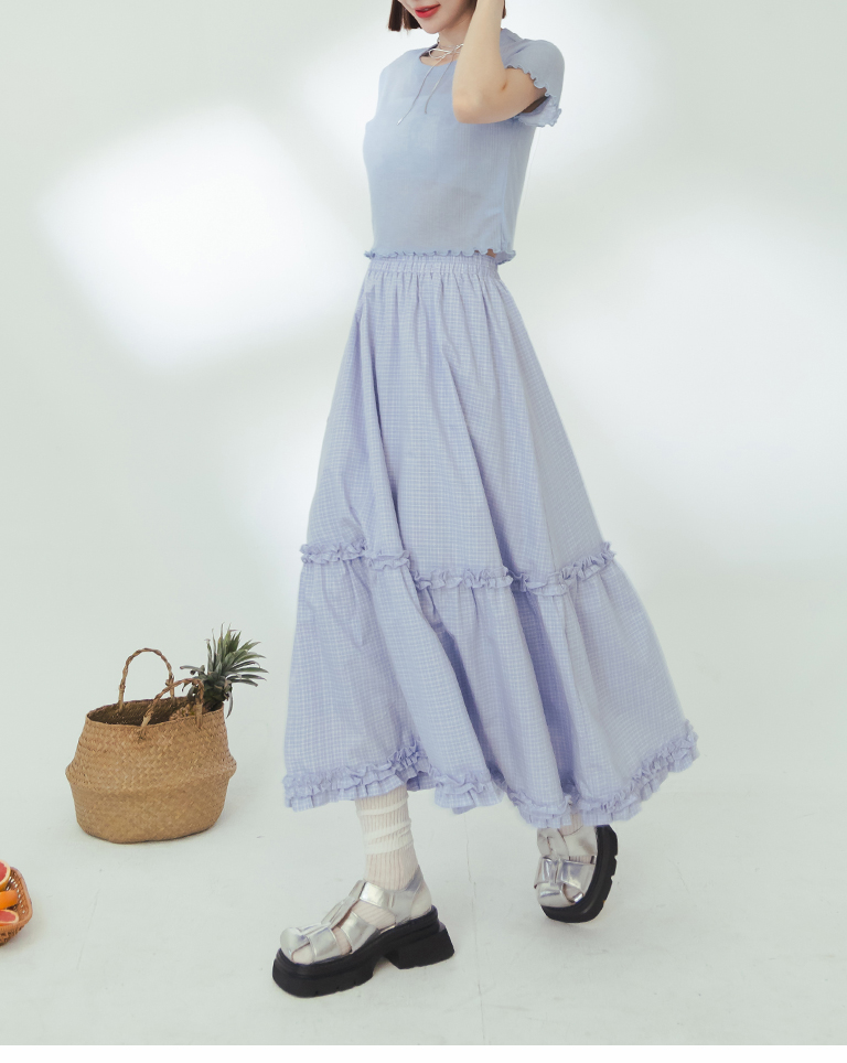チェックフリルロングスカート