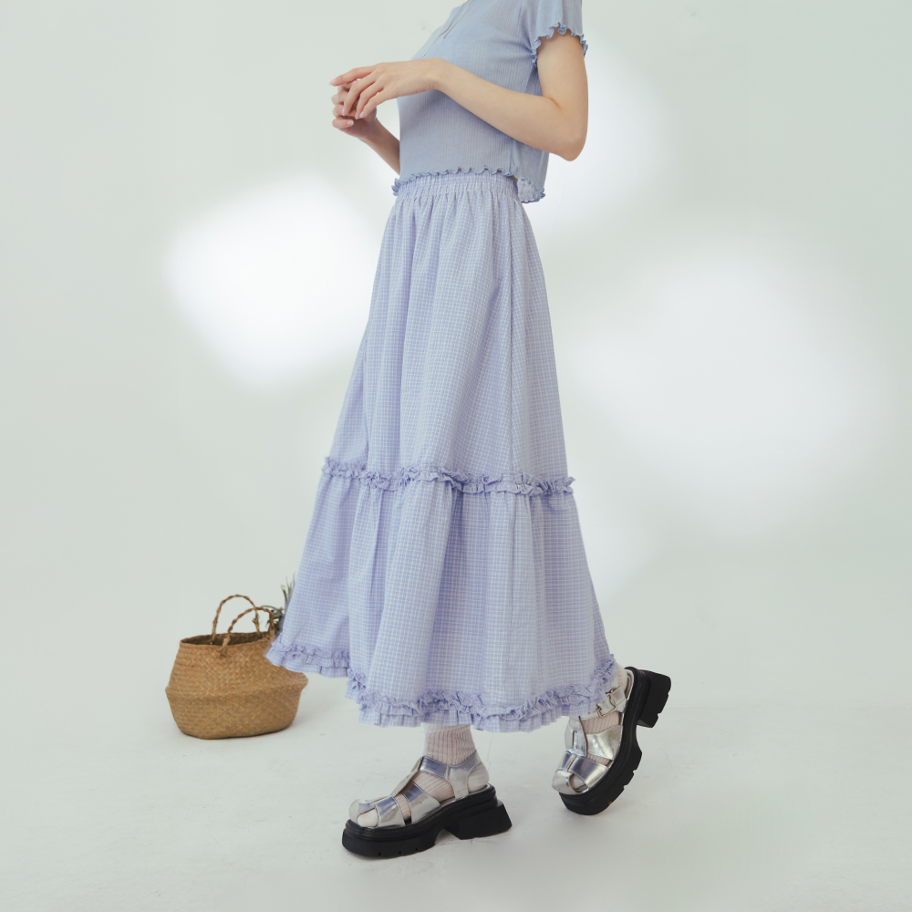 チェックフリルロングスカート
