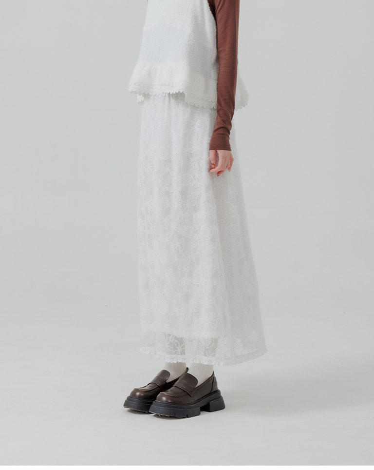 フローラルレースロングスカート 2色展開