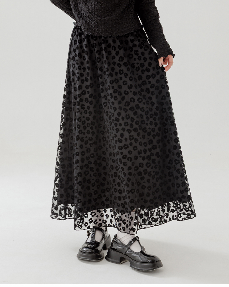 レオパードチュールストレートスカート 2色展開