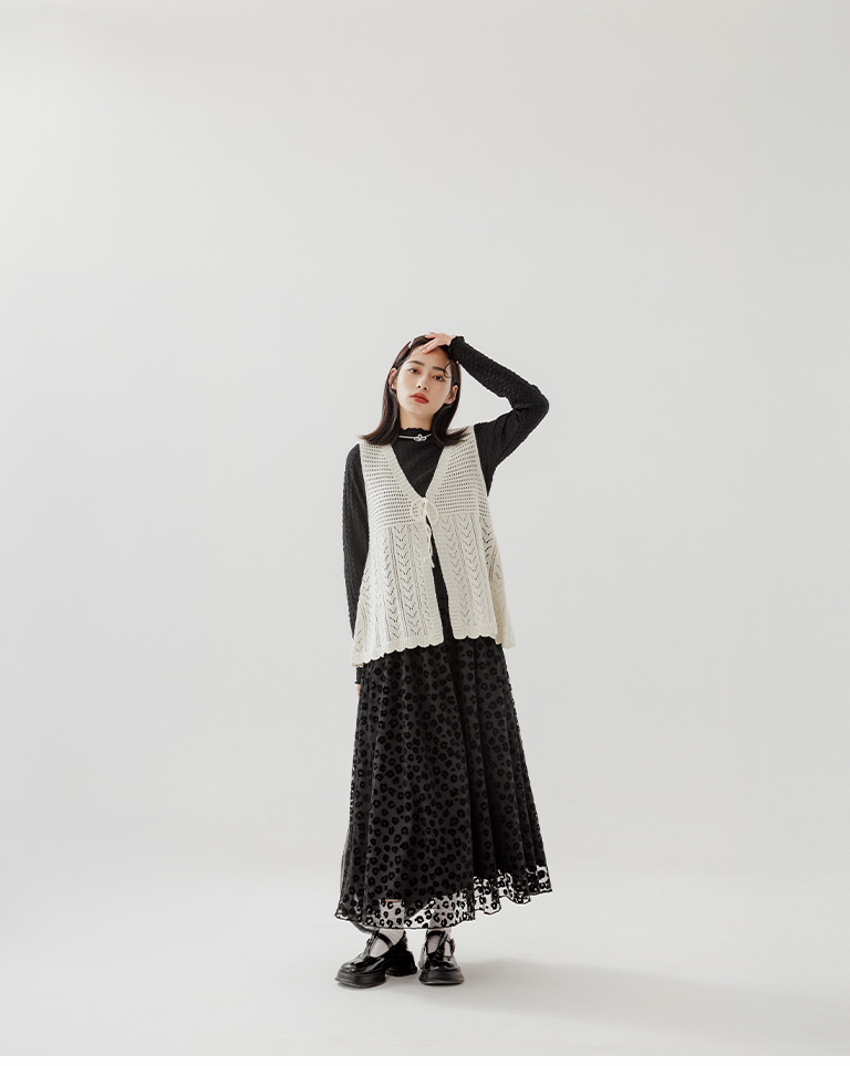 レオパードチュールストレートスカート 2色展開