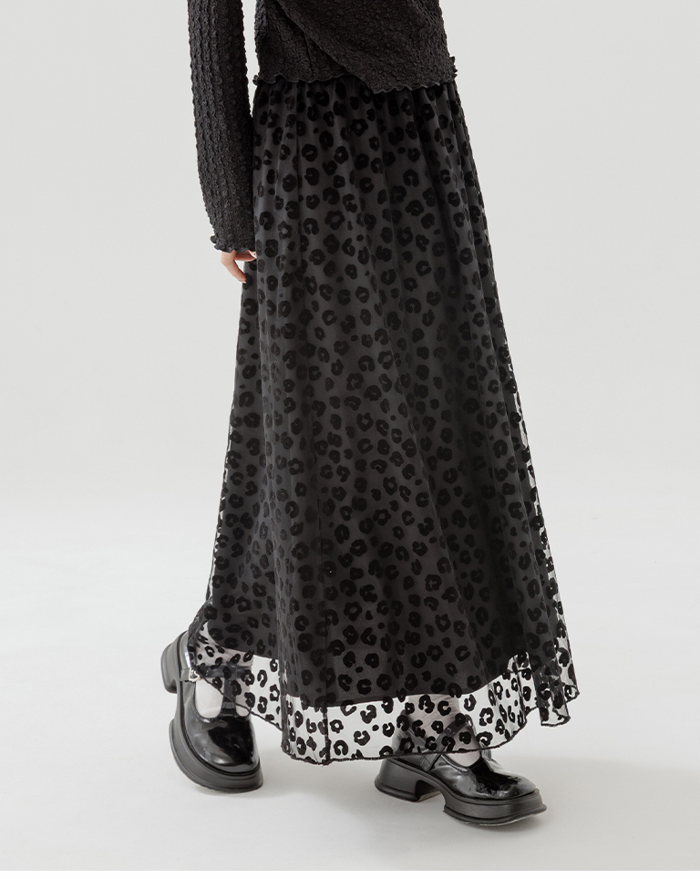 レオパードチュールストレートスカート 2色展開