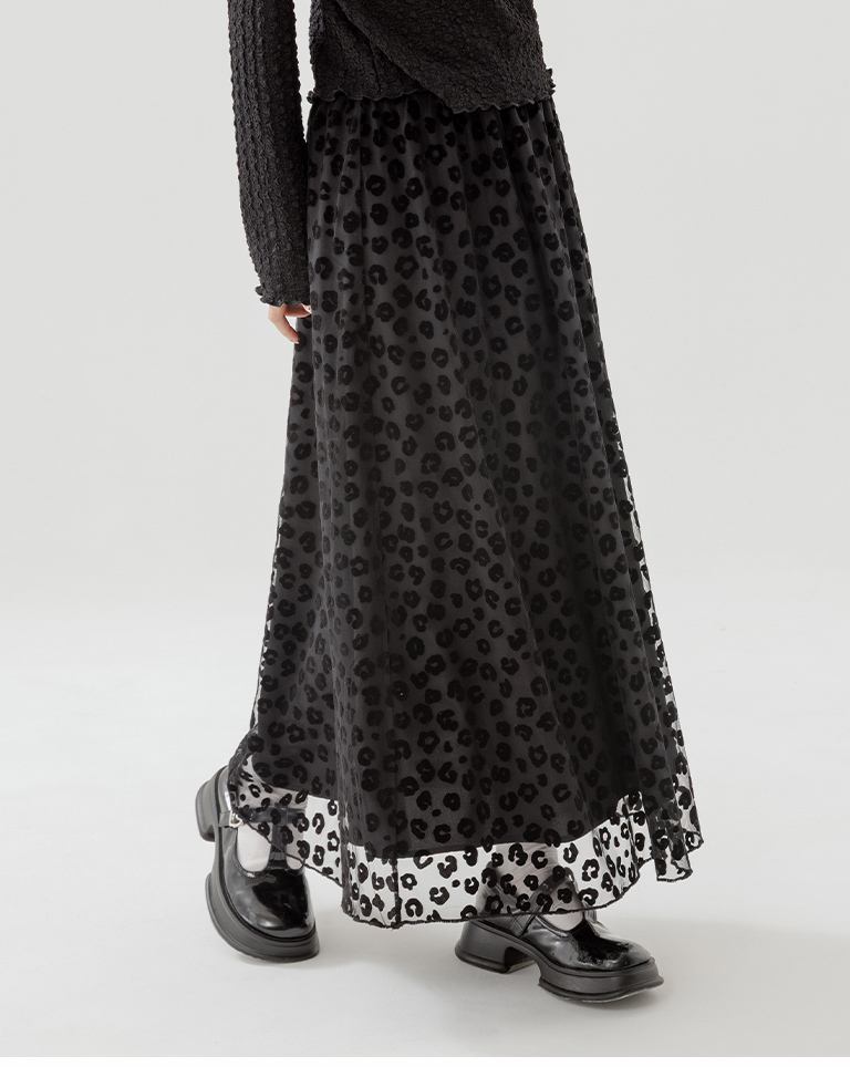 レオパードチュールストレートスカート 2色展開