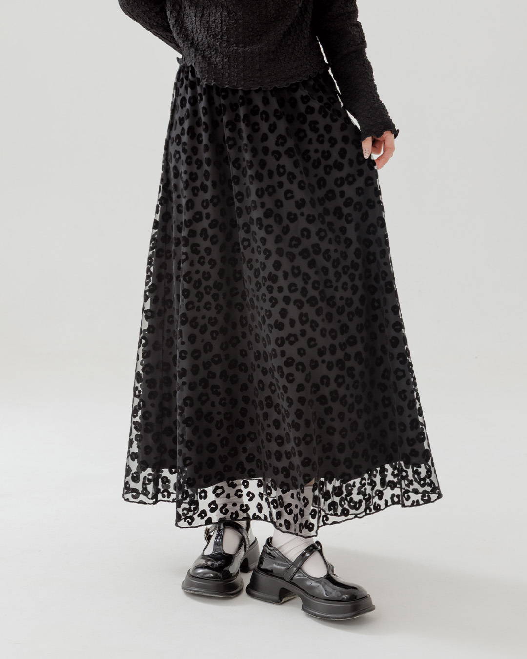 レオパードチュールストレートスカート 2色展開