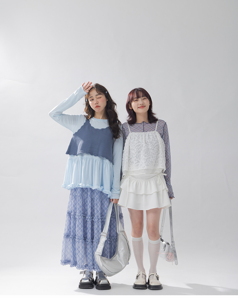 チェック柄シフォンスカート 2色展開