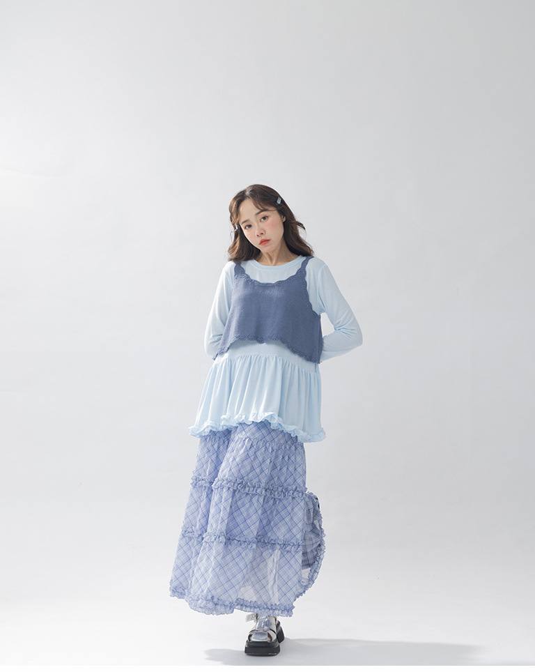 チェック柄シフォンスカート 2色展開