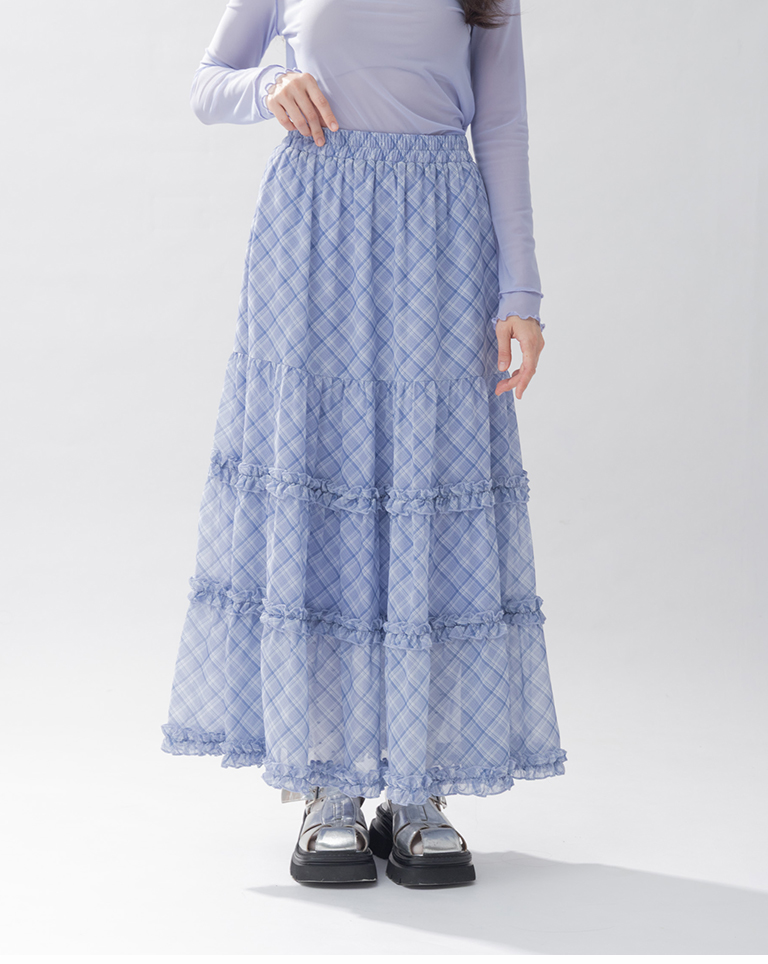 チェック柄シフォンスカート 2色展開