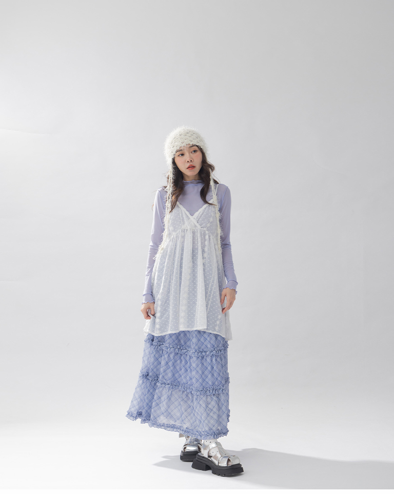 チェック柄シフォンスカート 2色展開