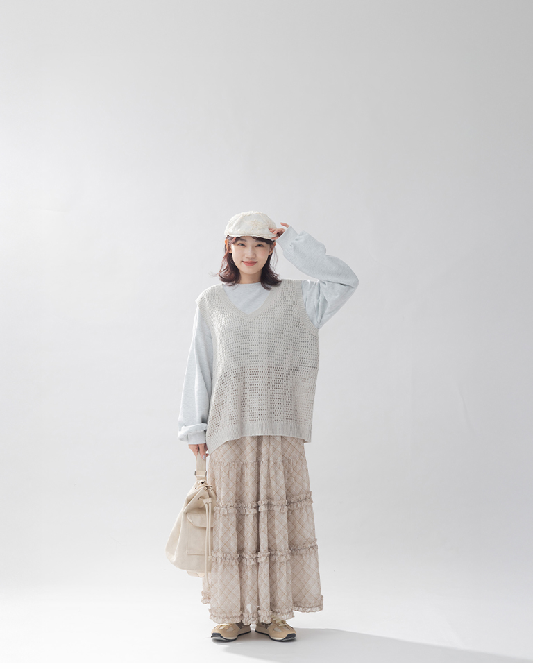 チェック柄シフォンスカート 2色展開