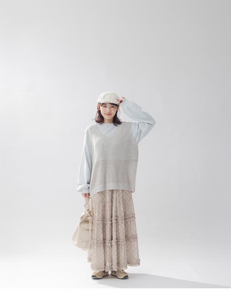 チェック柄シフォンスカート 2色展開