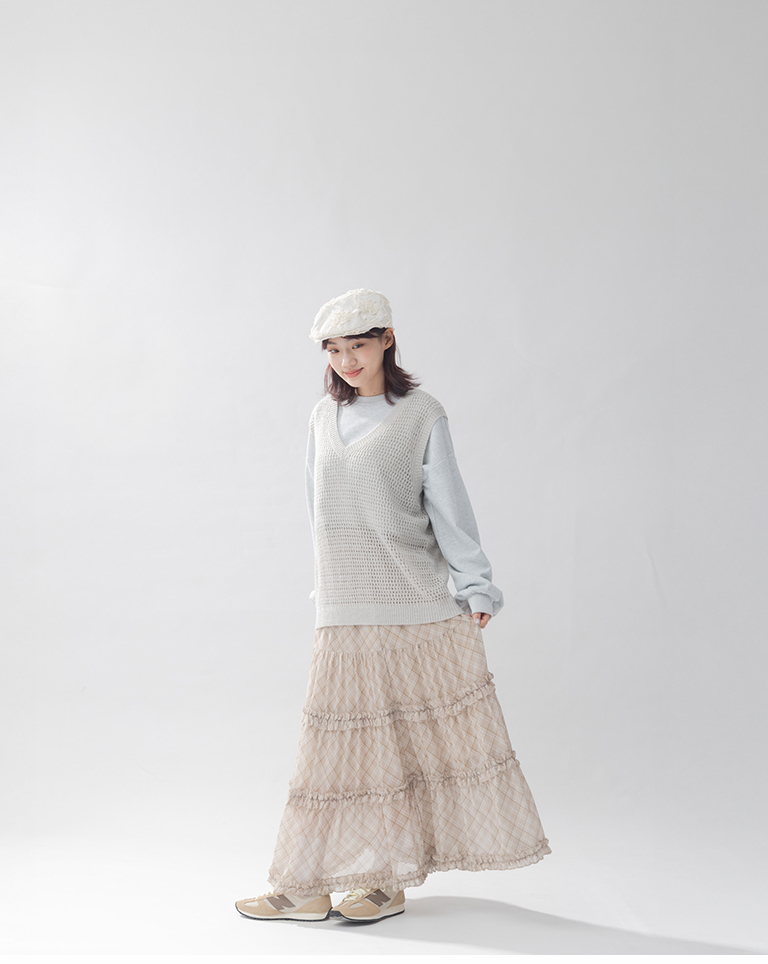 チェック柄シフォンスカート 2色展開