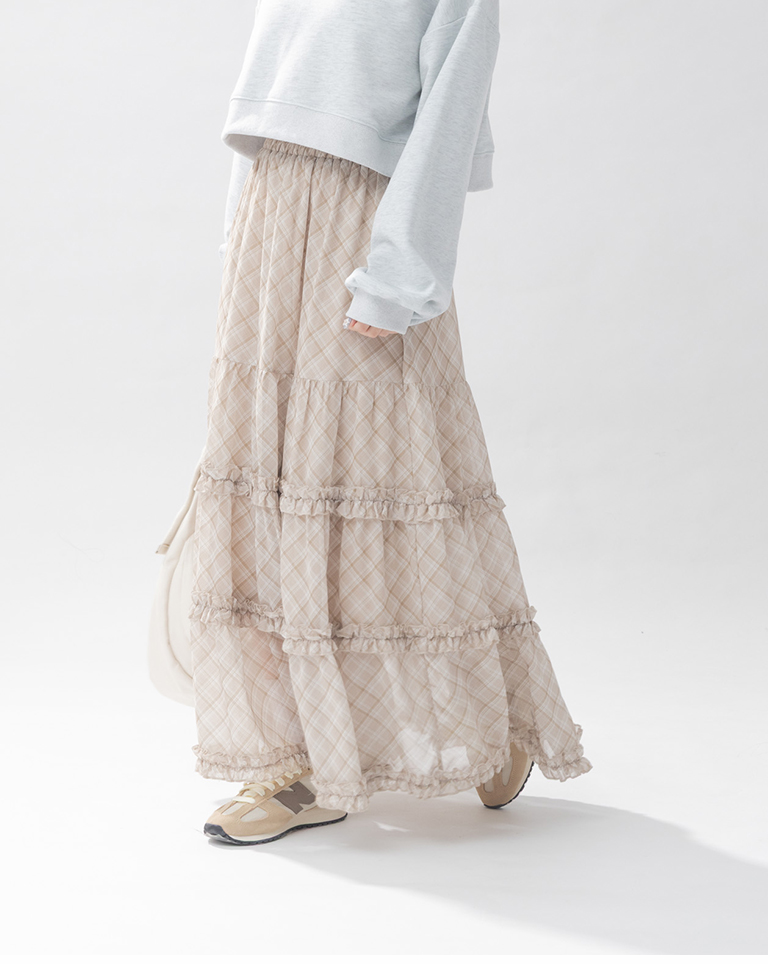 チェック柄シフォンスカート 2色展開