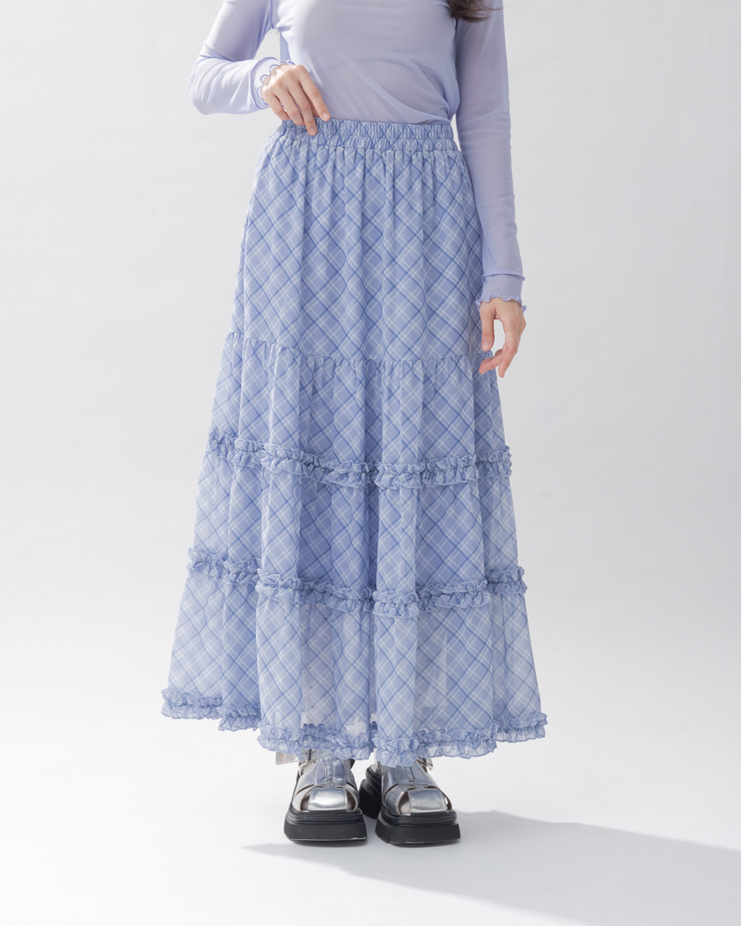 チェック柄シフォンスカート 2色展開