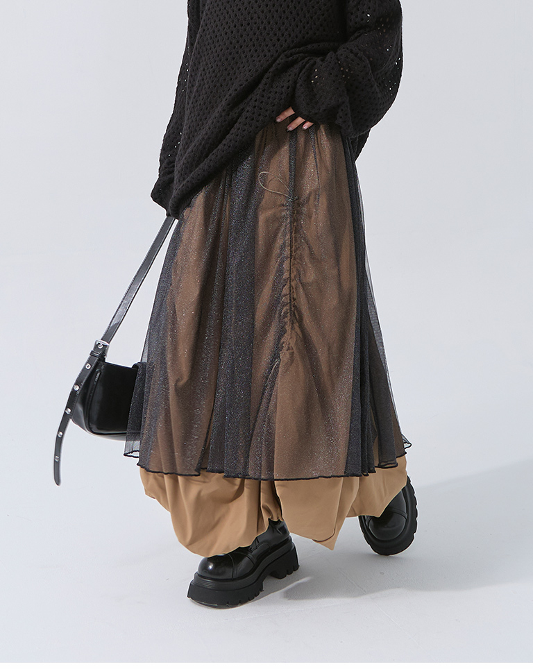 ギャザーヘムバルーンロングスカート 2色展開