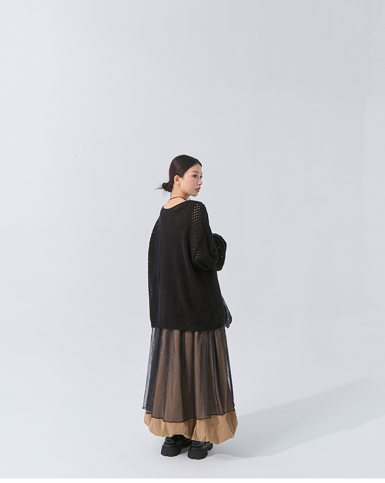 ギャザーヘムバルーンロングスカート 2色展開