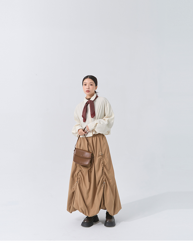 ギャザーヘムバルーンロングスカート 2色展開