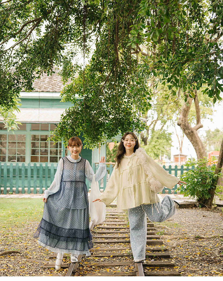 フリルシフォンロングスカート ブルー