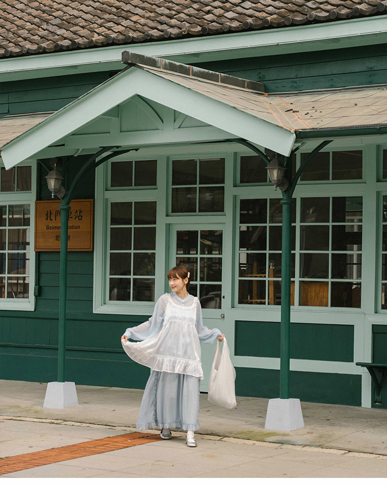 フリルシフォンロングスカート ブルー