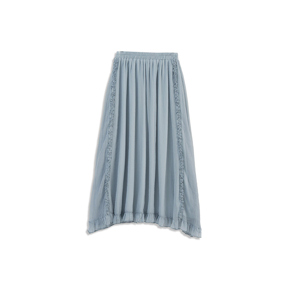 フリルシフォンロングスカート ブルー