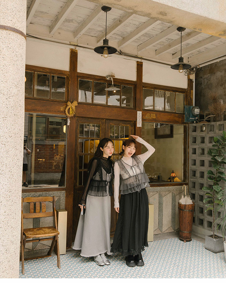 フリルシフォンロングスカート ブラック