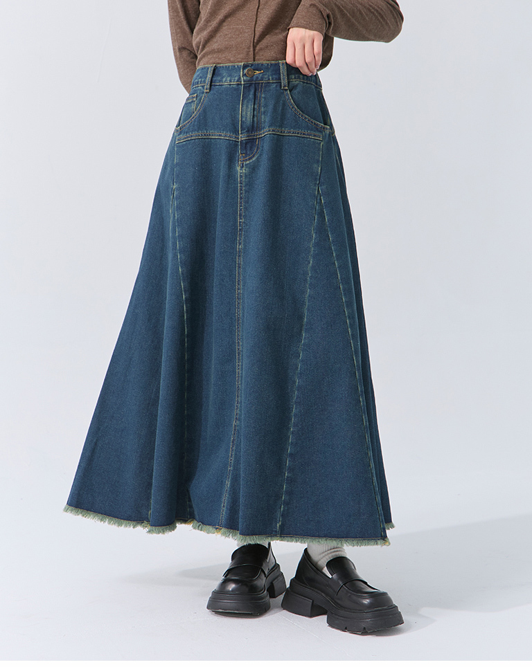 カットオフ切り替えデニムスカート