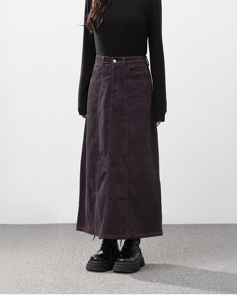 コーデュロイストレートロングスカート グレー