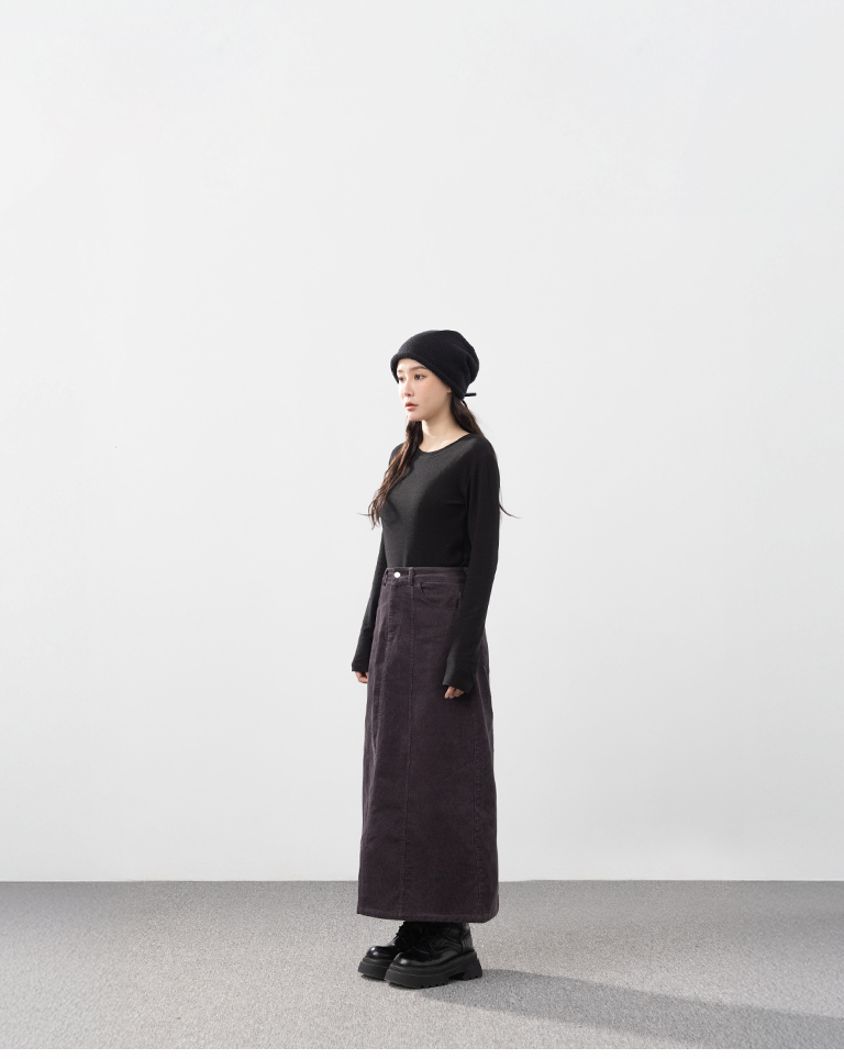 コーデュロイストレートロングスカート グレー