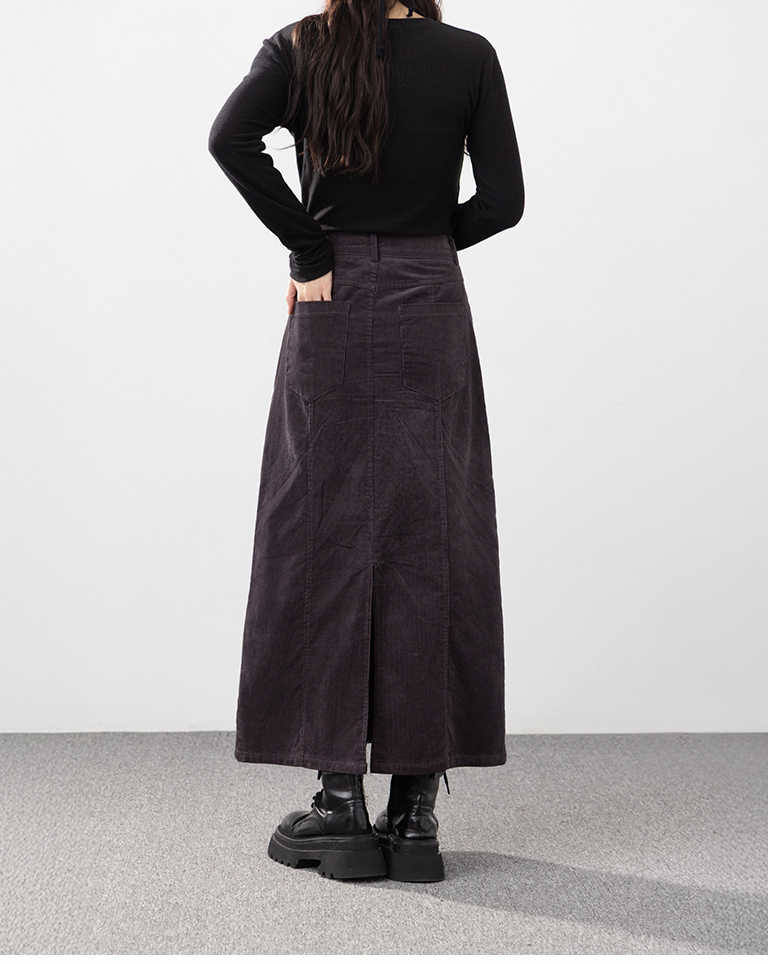 コーデュロイストレートロングスカート グレー