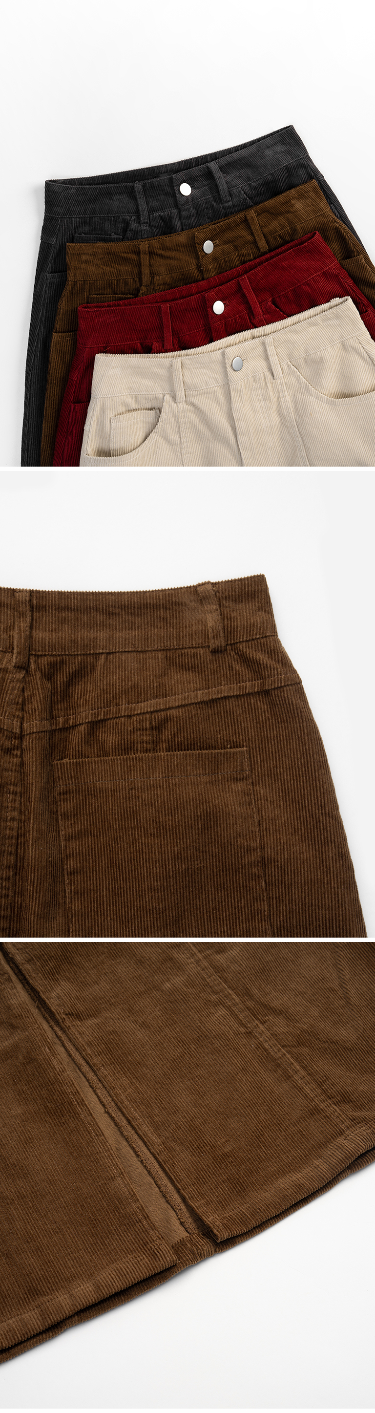 コーデュロイストレートロングスカート グレー