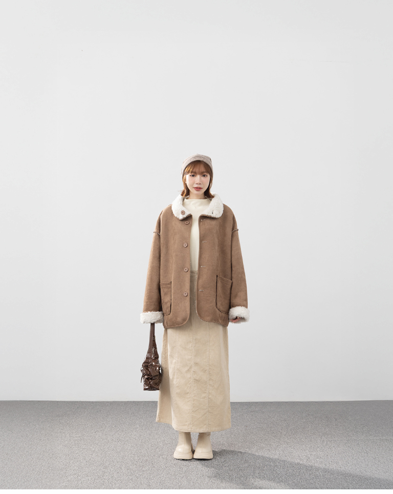 コーデュロイストレートロングスカート ベージュ