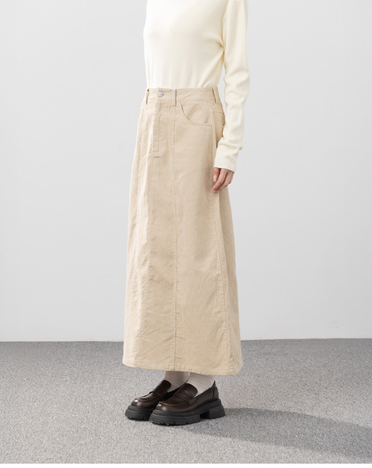 コーデュロイストレートロングスカート ベージュ