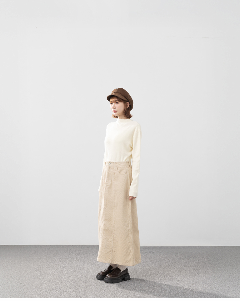 コーデュロイストレートロングスカート ベージュ