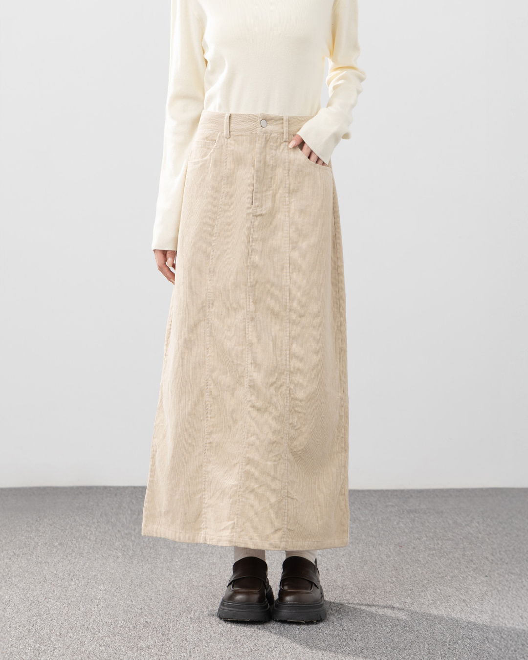 コーデュロイストレートロングスカート ベージュ