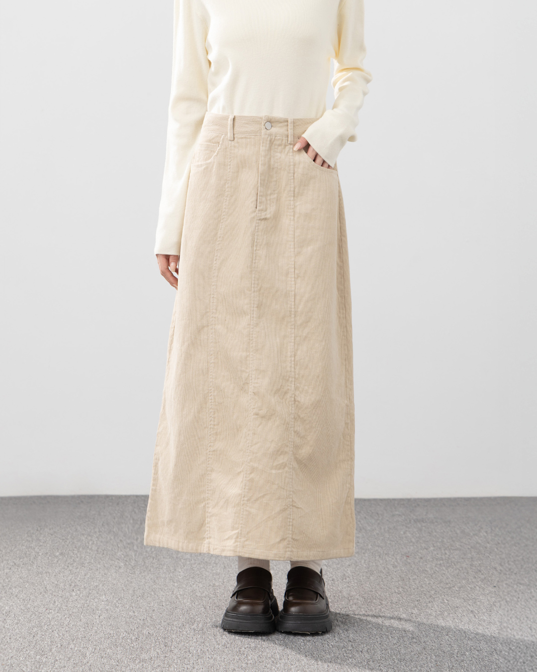 コーデュロイストレートロングスカート ベージュ